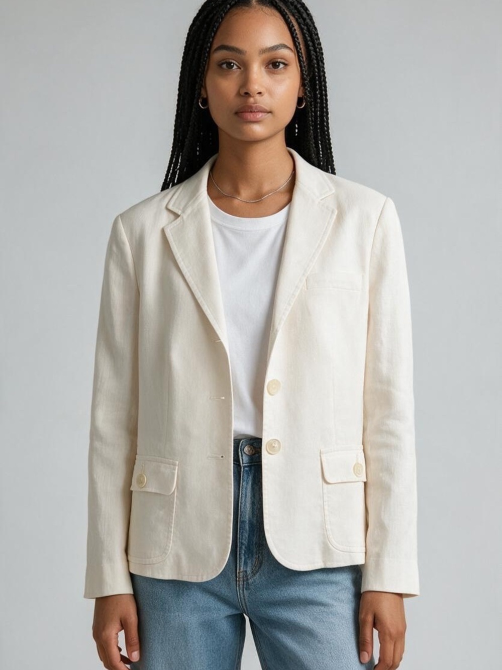 Lauren Ralph Lauren Ivory 100% Linen Blazer Jacket Size 8 Quiet Luxury
